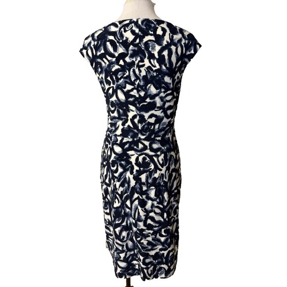 Ralph Lauren Dress 8 Stretch Sheath Blue Ivory Washable Knot Sleeveless NEW - Picture 3 of 11